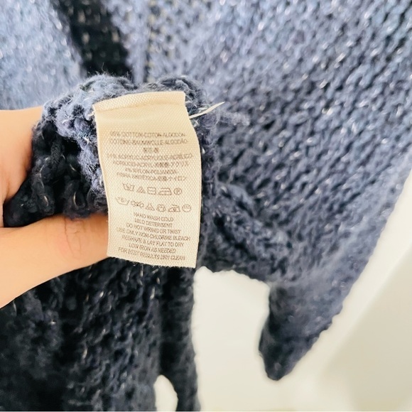 Free People Georgia V-Neck Chunky Knit Sweater in Blue Oversized Longline - Picture 7 of 11